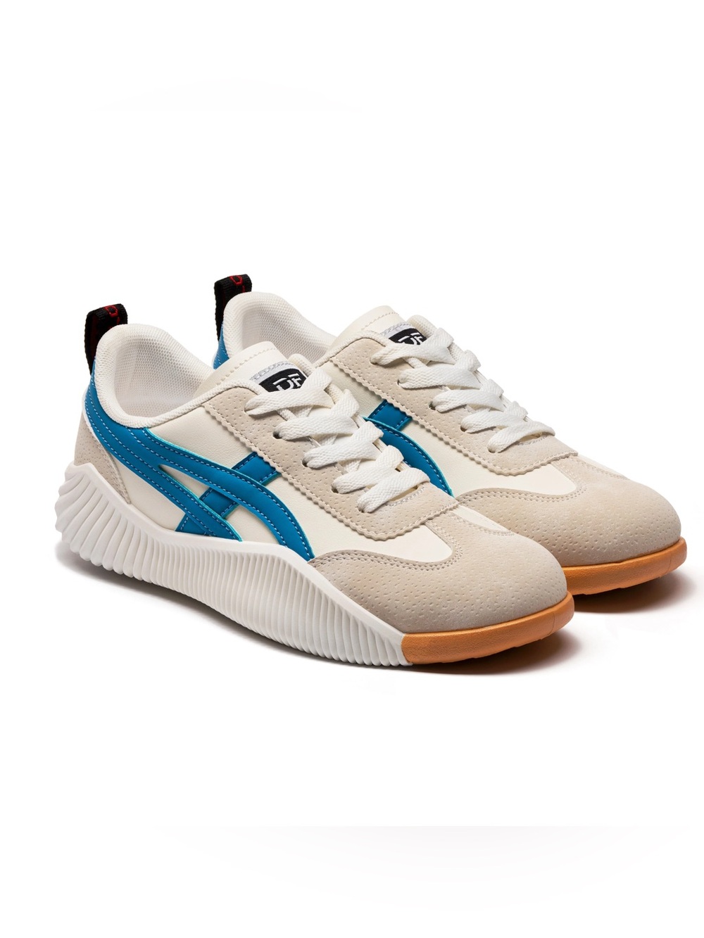 De Florance Athletic Sneakers in Cream and Teal - Classic Stripe Design